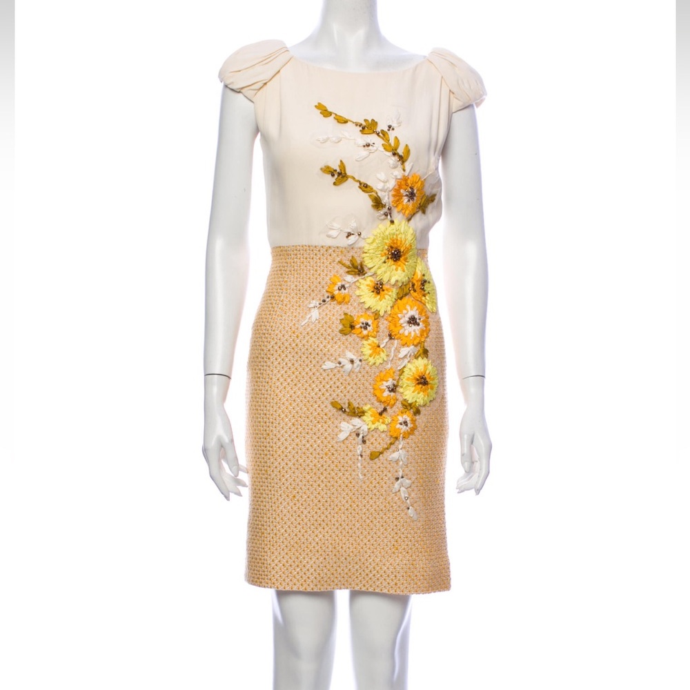 Carolina Herrera Floral Embroidery Sheath Dress